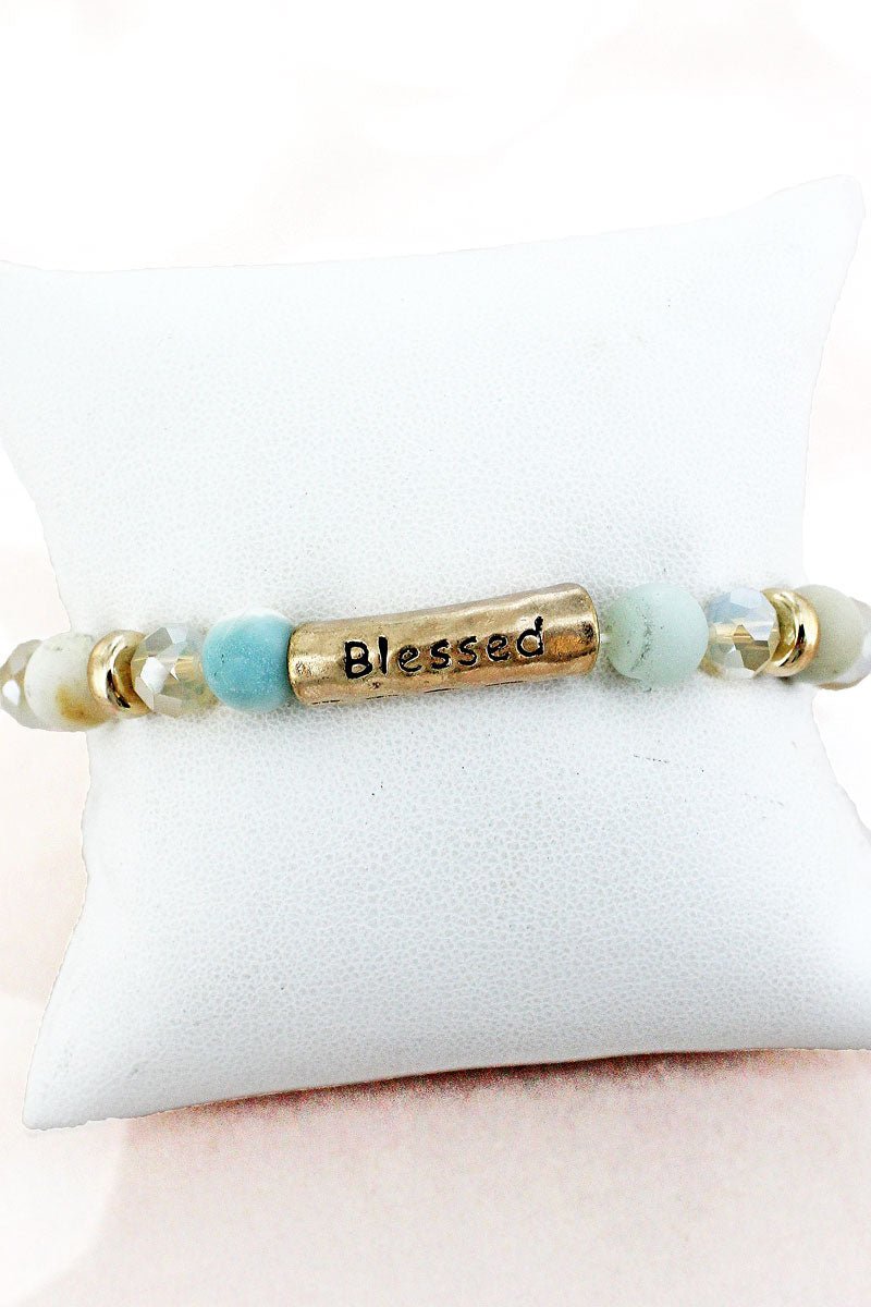 Goldtone 'Blessed' Mint Semi-Precious and Glass Bracelet - Wholesale Accessory Market