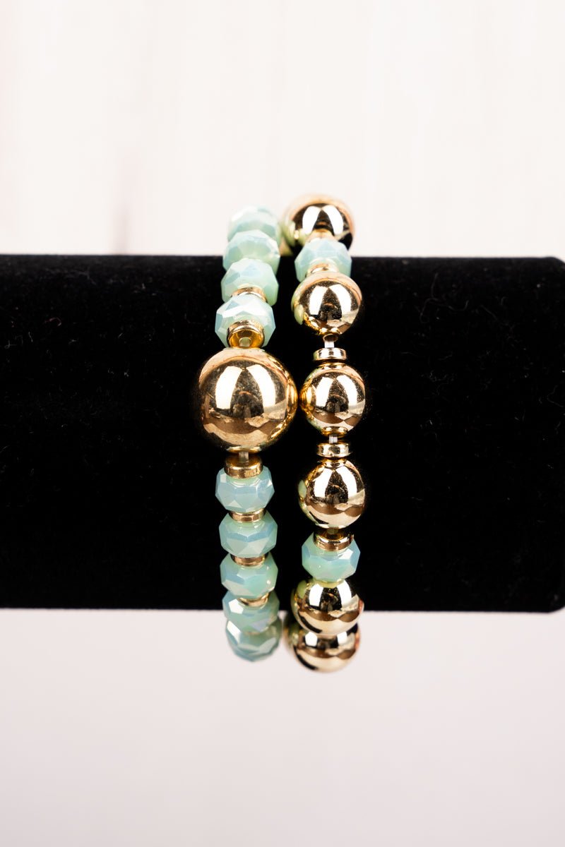 Crystal Avenue Makaila Iridescent Mint Goldtone Bead Bracelet Set