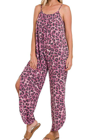 Go With Confidence Cranberry Leopard Slit Leg Jumpsuit - Wholesale Accessory Market
