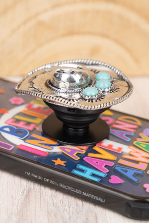 TIPI Turquoise Annie Cowgirl Hat Silvertone Phone Grip - Wholesale Accessory Market