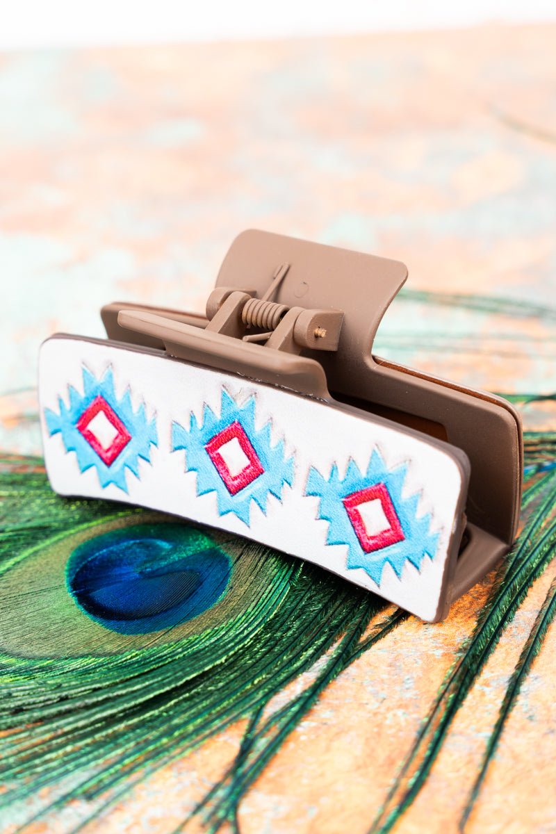 TIPI Turquoise Aztec Printed Hair Claw - Wholesale Accessory Market