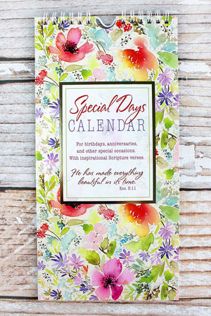 Floral Watercolor Special Days Calendar - Wholesale Accessory Market