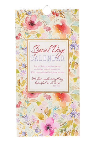 Floral Watercolor Special Days Calendar - Wholesale Accessory Market