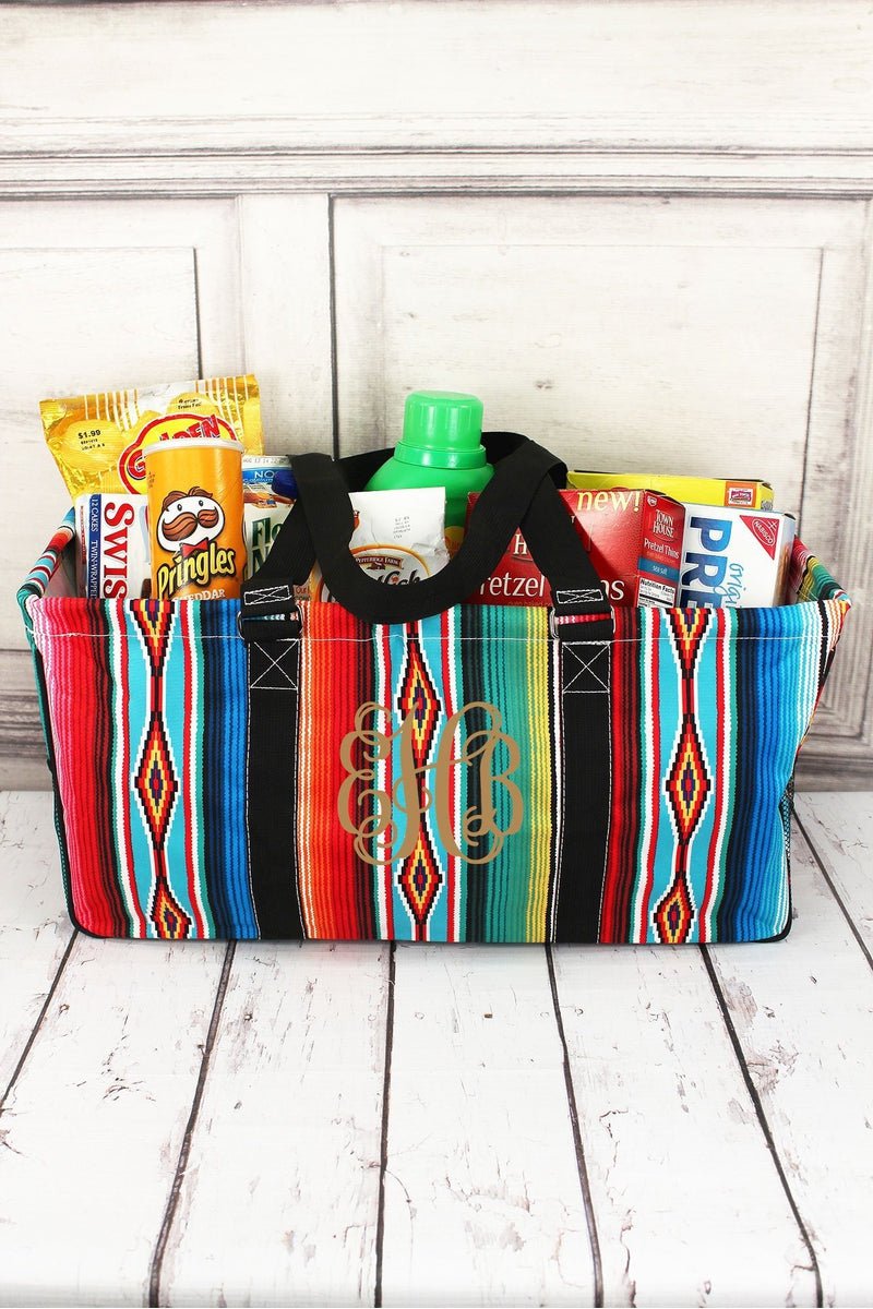 Southwest Serape with Black Trim Collapsible Haul-It-All Basket