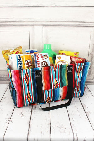 NGIL Southwest Serape with Black Trim Collapsible Haul-It-All Basket with Mesh Pockets - Wholesale Accessory Market