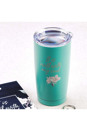 It Is Well With My Soul Teal Travel Mug - Wholesale Accessory Market