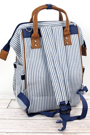 NGIL Navy Striped Seersucker Diaper Bag Backpack - Wholesale Accessory Market
