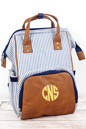 NGIL Navy Striped Seersucker Diaper Bag Backpack - Wholesale Accessory Market