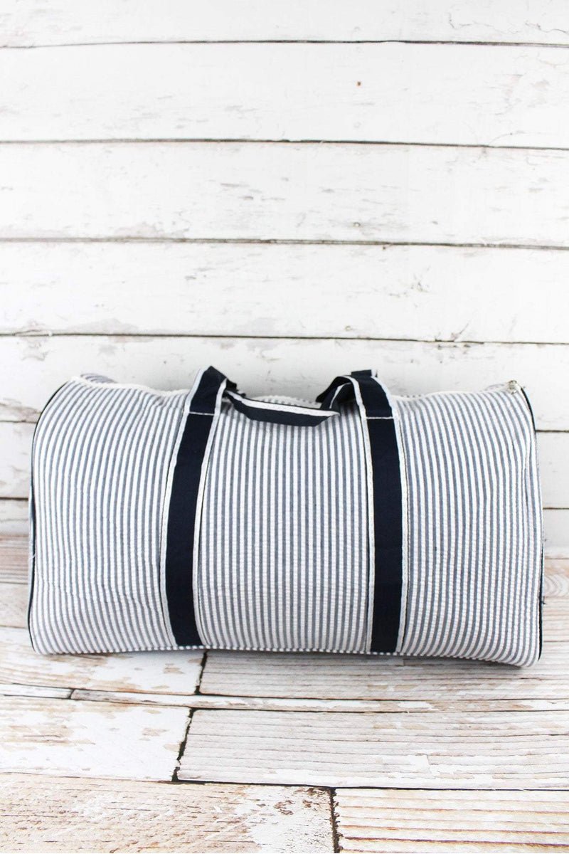 Navy Striped Seersucker Duffle Bag #SR2626-NAVY Wholesale