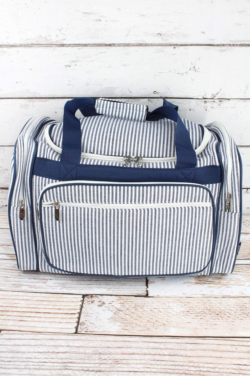 NGIL Navy Striped Seersucker Duffle Bag 20" - Wholesale Accessory Market