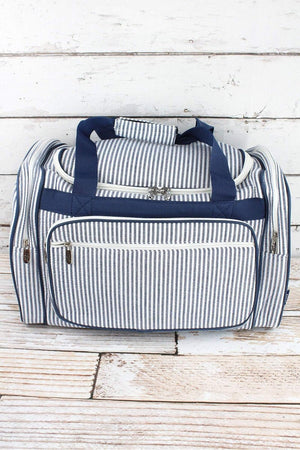 NGIL Navy Striped Seersucker Duffle Bag 20" - Wholesale Accessory Market