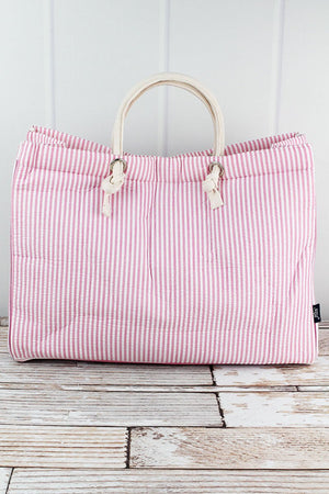 NGIL Large Pink Striped Seersucker Shoulder Tote - Wholesale Accessory Market