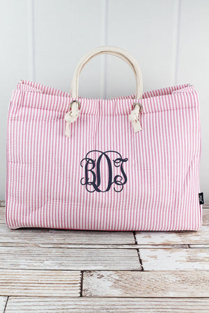 NGIL Large Pink Striped Seersucker Shoulder Tote - Wholesale Accessory Market
