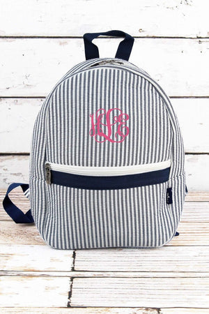NGIL Navy Striped Seersucker Small Backpack - Wholesale Accessory Market