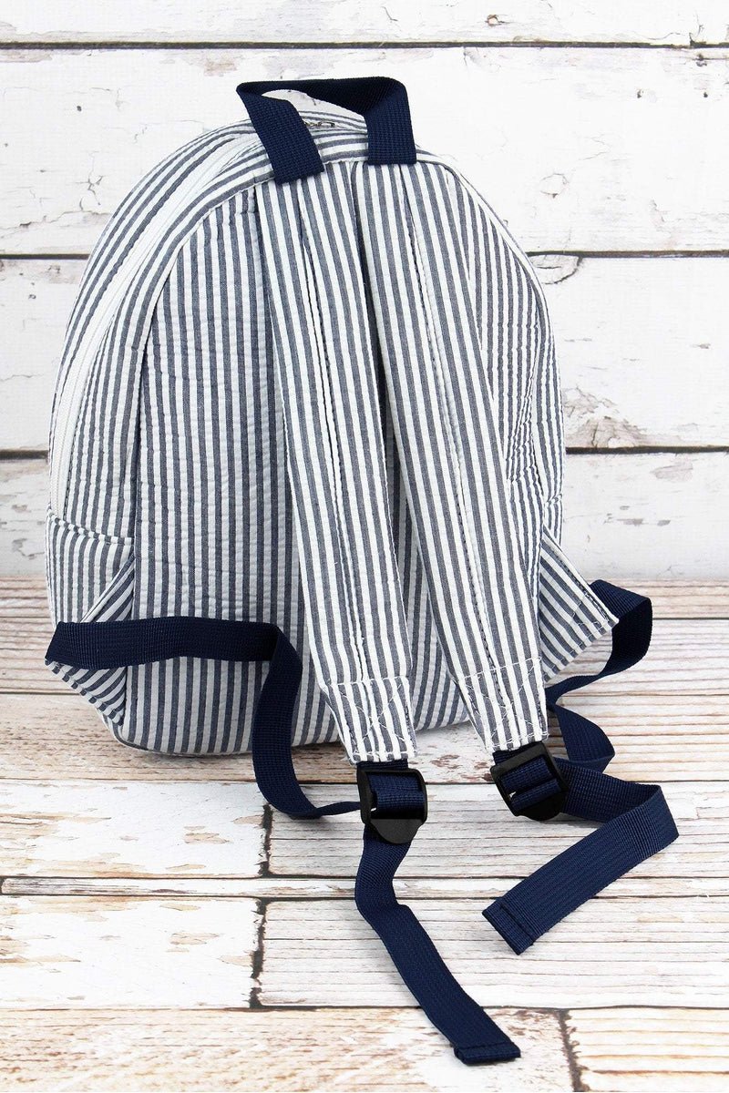 Navy Striped Seersucker Small Backpack Wholesale Accessory Market