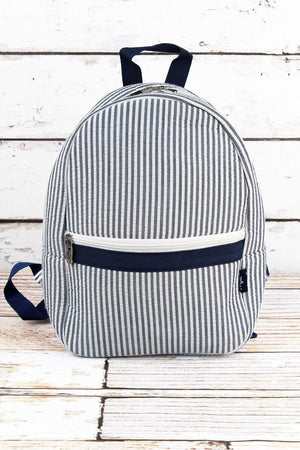 NGIL Navy Striped Seersucker Small Backpack - Wholesale Accessory Market