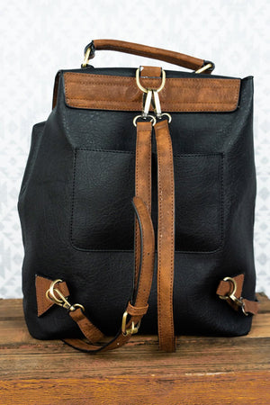 Black Faux Leather Haley Satchel Backpack - Wholesale Accessory Market