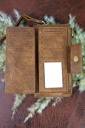 NGIL Brown Faux Leather Wristlet Wallet - Wholesale Accessory Market