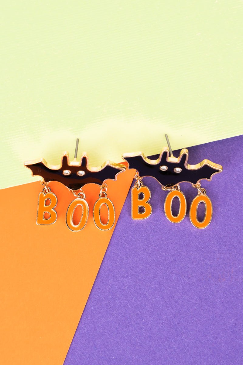 Orange and Black Charming Boo Bat Earrings - Wholesale Accessory Market