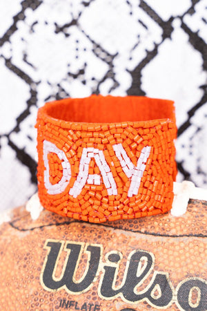 Viola Orange and White 'Game Day' Seed Bead Cuff Bracelet - Wholesale Accessory Market