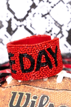 Viola Red and Black 'Game Day' Seed Bead Cuff Bracelet - Wholesale Accessory Market