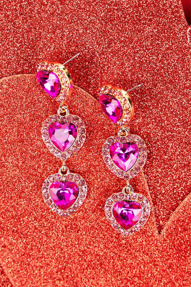 Viola Fuchsia Heart Drop Earrings - Wholesale Accessory Market
