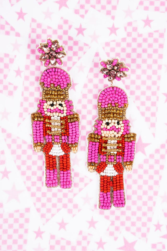 Viola Christmas Time Is Here Fuchsia Seed Bead Earrings - Wholesale Accessory Market