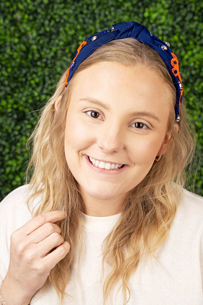 Blue and Orange Gameday Paws Seed Bead Knotted Headband - Wholesale Accessory Market
