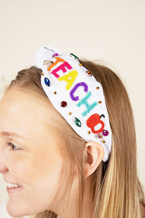 Teacher White Knotted Headband - Wholesale Accessory Market