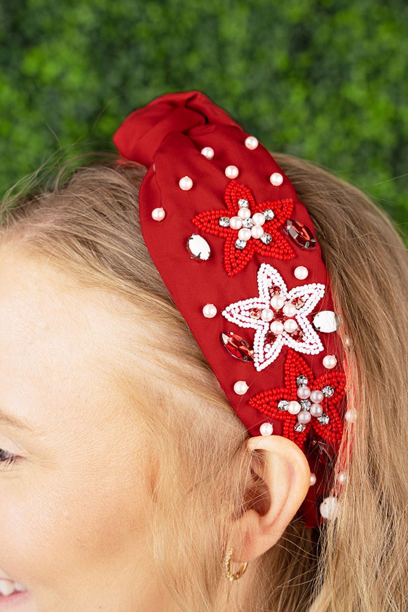 Rhinestone Red and White Star Knotted Headband Wholesale Accessory Market