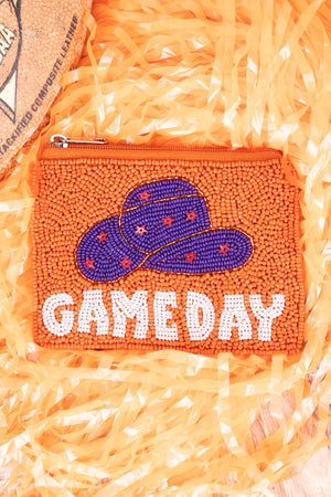 Hat's Off Game Day Orange and Purple Seed Bead Coin Purse - Wholesale Accessory Market