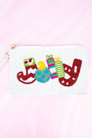 Viola Christmas Jolly White Seed Bead Wristlet Coin Purse - Wholesale Accessory Market