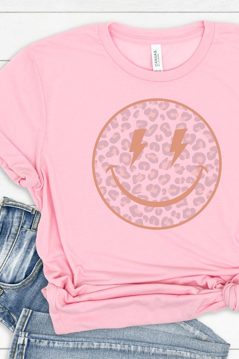 Lightning Cheetah Happy Face Tri - Blend Short Sleeve Tee - Wholesale Accessory Market