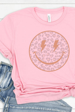 Lightning Cheetah Happy Face Tri - Blend Short Sleeve Tee - Wholesale Accessory Market