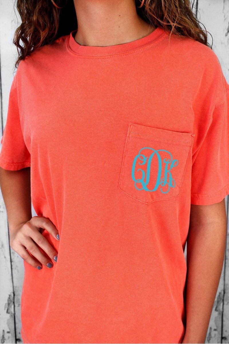 Comfort Colors Pocket Tee – Pigment-Dyed Short Sleeve Shirt In Red Orange, Soft & Pre-Shrunk Cotton