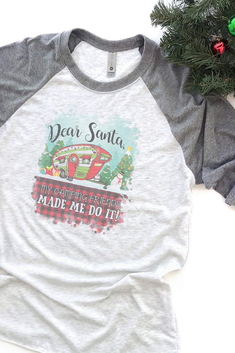 Camping Friends Dear Santa Tri - Blend Unisex 3/4 Raglan - Wholesale Accessory Market