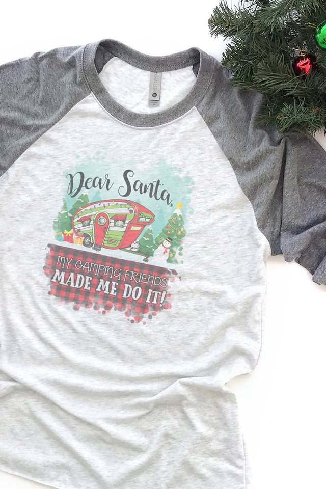 Camping Friends Dear Santa Tri - Blend Unisex 3/4 Raglan - Wholesale Accessory Market