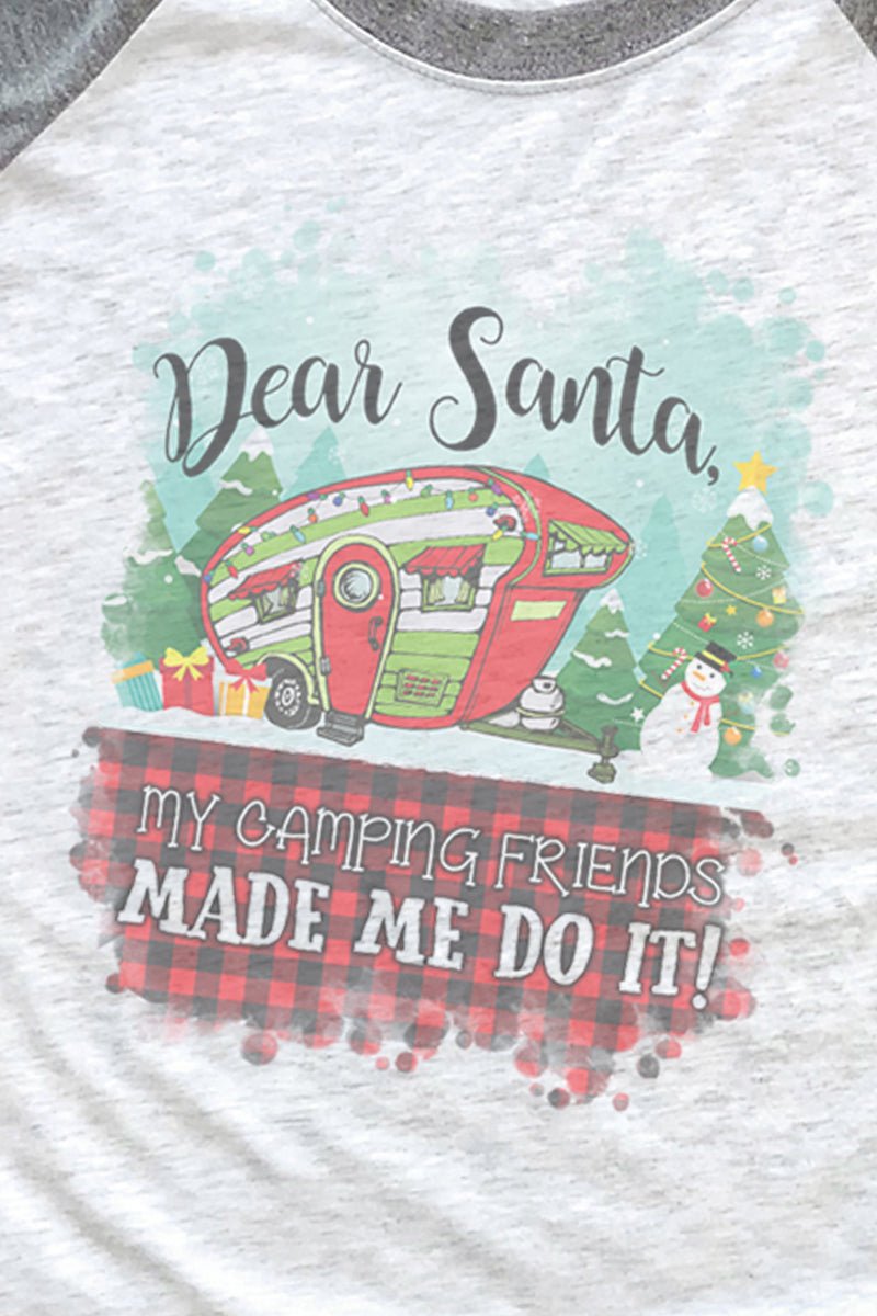 Camping Friends Dear Santa Tri - Blend Unisex 3/4 Raglan - Wholesale Accessory Market