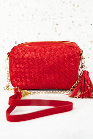 10 % OFF! Wilhelmina Red Woven Faux Leather Bag - Wholesale Accessory Market