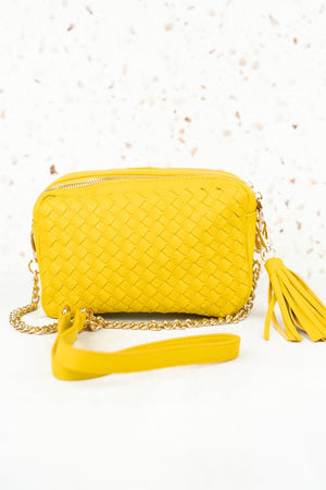 10 % OFF! Wilhelmina Yellow Woven Faux Leather Bag - Wholesale Accessory Market