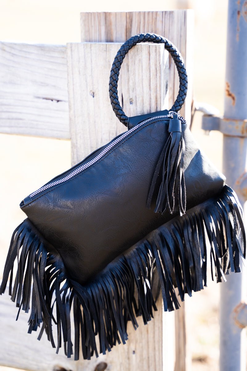 Small Leather Fringe Crossbody Bag With Studs Cell Phone 