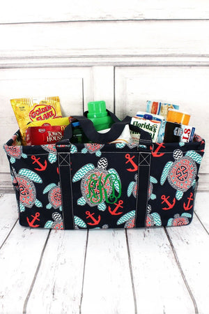 NGIL Preppy Under the Sea with Navy Trim Collapsible Haul-It-All Basket with Mesh Pockets - Wholesale Accessory Market
