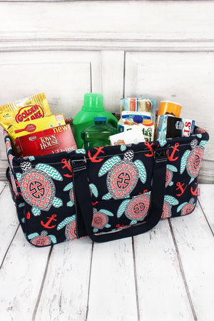 NGIL Preppy Under the Sea with Navy Trim Collapsible Haul-It-All Basket with Mesh Pockets - Wholesale Accessory Market