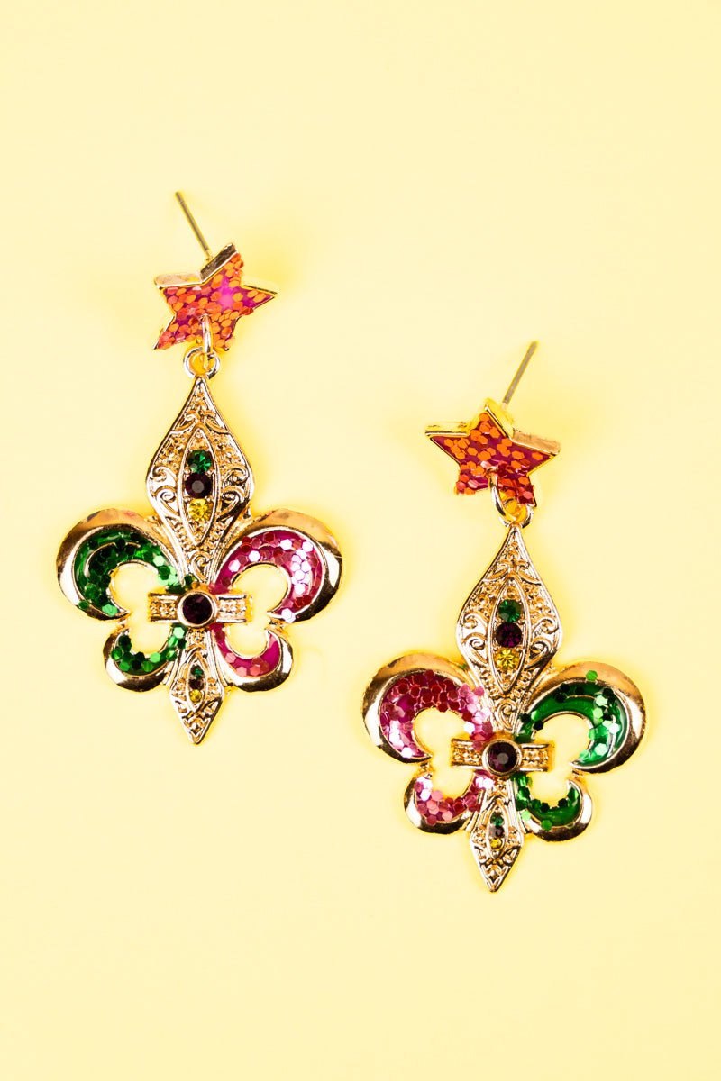 Glitter Mardi Gras Festive Goldtone Earrings Wholesale Accessory Market