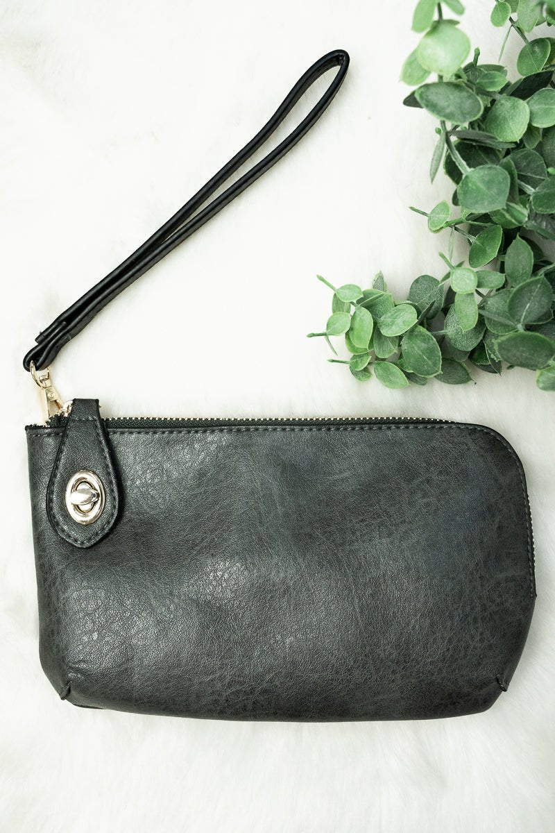 SALE! NGIL Dark Gray Faux Leather Twist Lock Crossbody Clutch Wallet