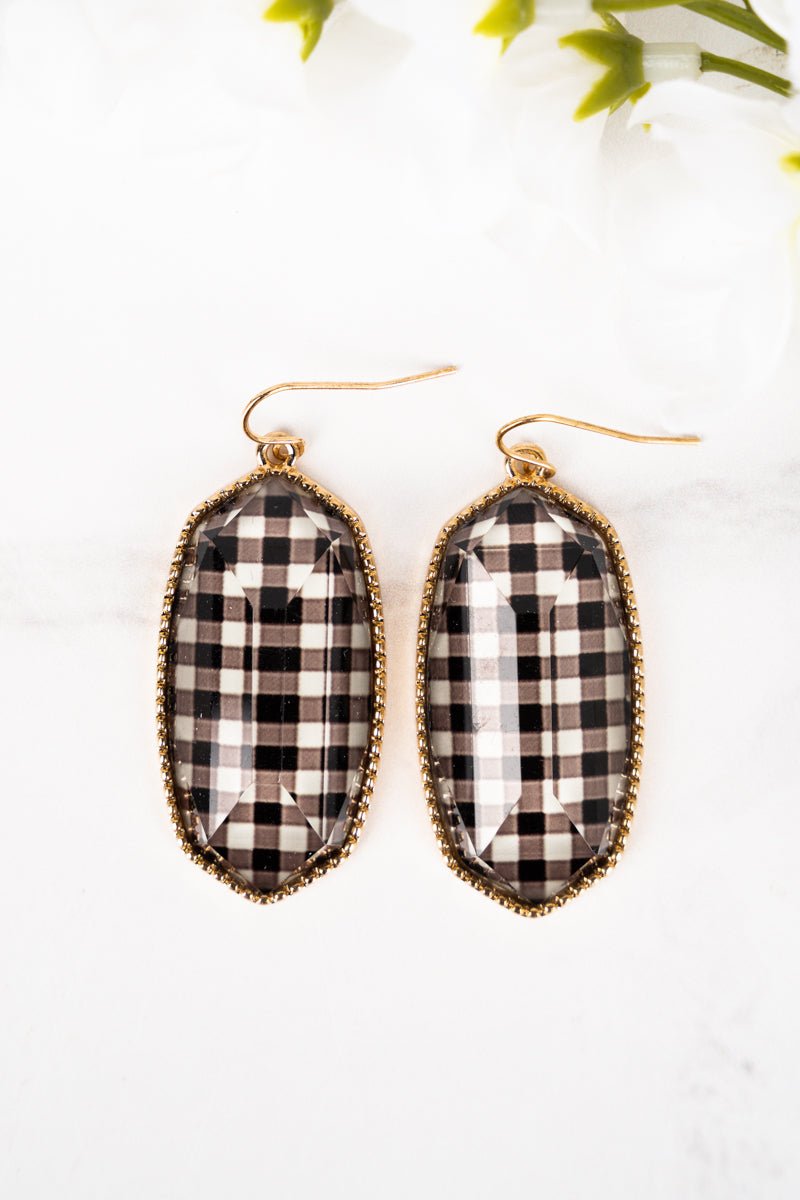 Mia Black Check Earrings - Wholesale Accessory Market