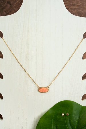 Anelise Peach Druzy Necklace and Earrings Set - Wholesale Accessory Market