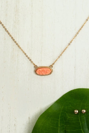 Anelise Peach Druzy Necklace and Earrings Set - Wholesale Accessory Market