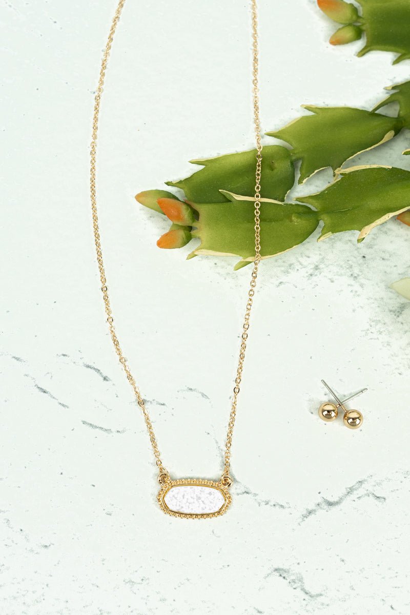 Anelise Pure White Druzy Goldtone Necklace and Earrings Set - Wholesale Accessory Market