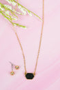 Lucie Black Druzy Pendant Necklace and Earrings Set - Wholesale Accessory Market